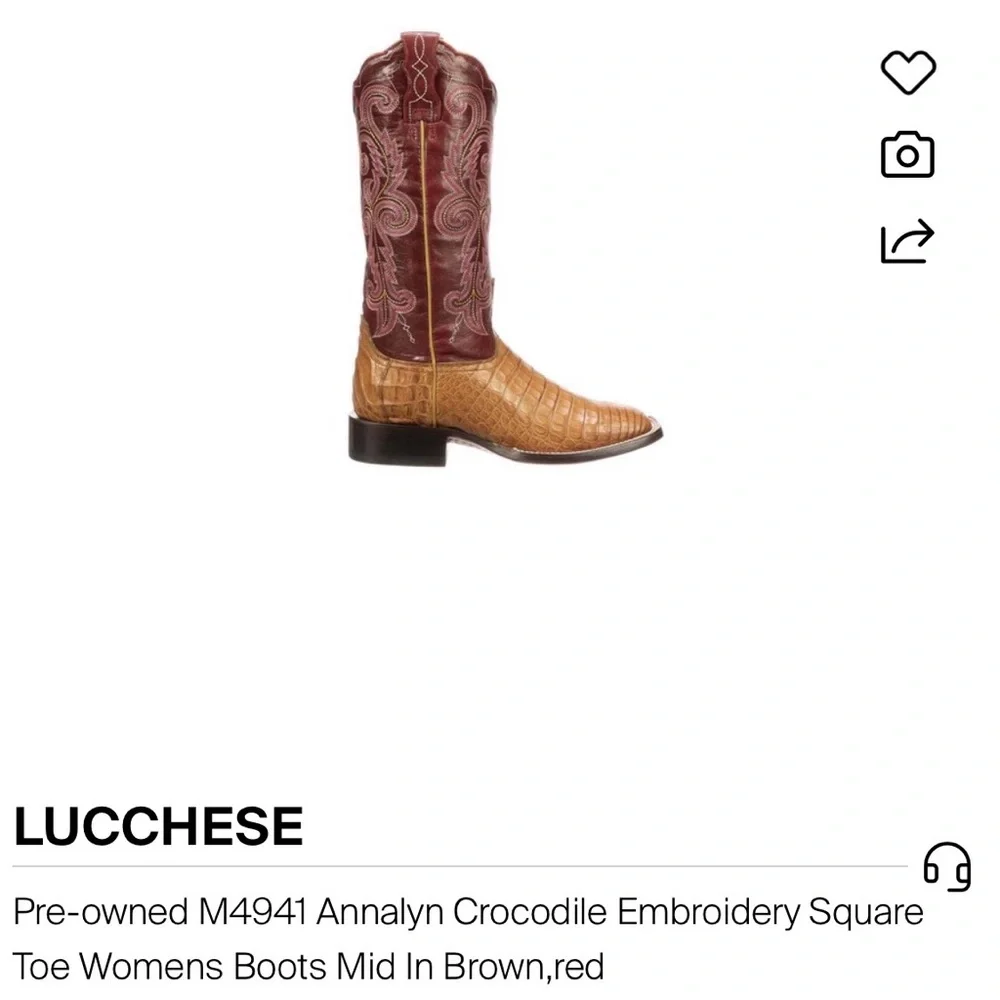 Lucchese Tan/Burgundy Caiman (Croc) Women’s Cowboy Boots - Picture 9 of 10